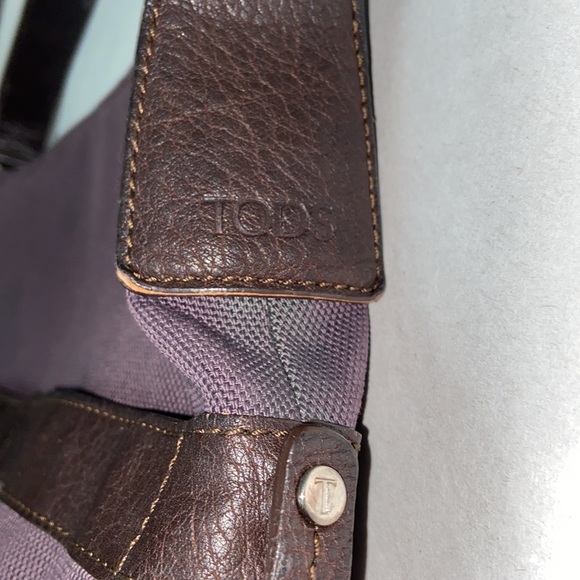 Tod’s leather and fabric purse bag - pockets and chrome hardware “T” - Picture 12 of 13